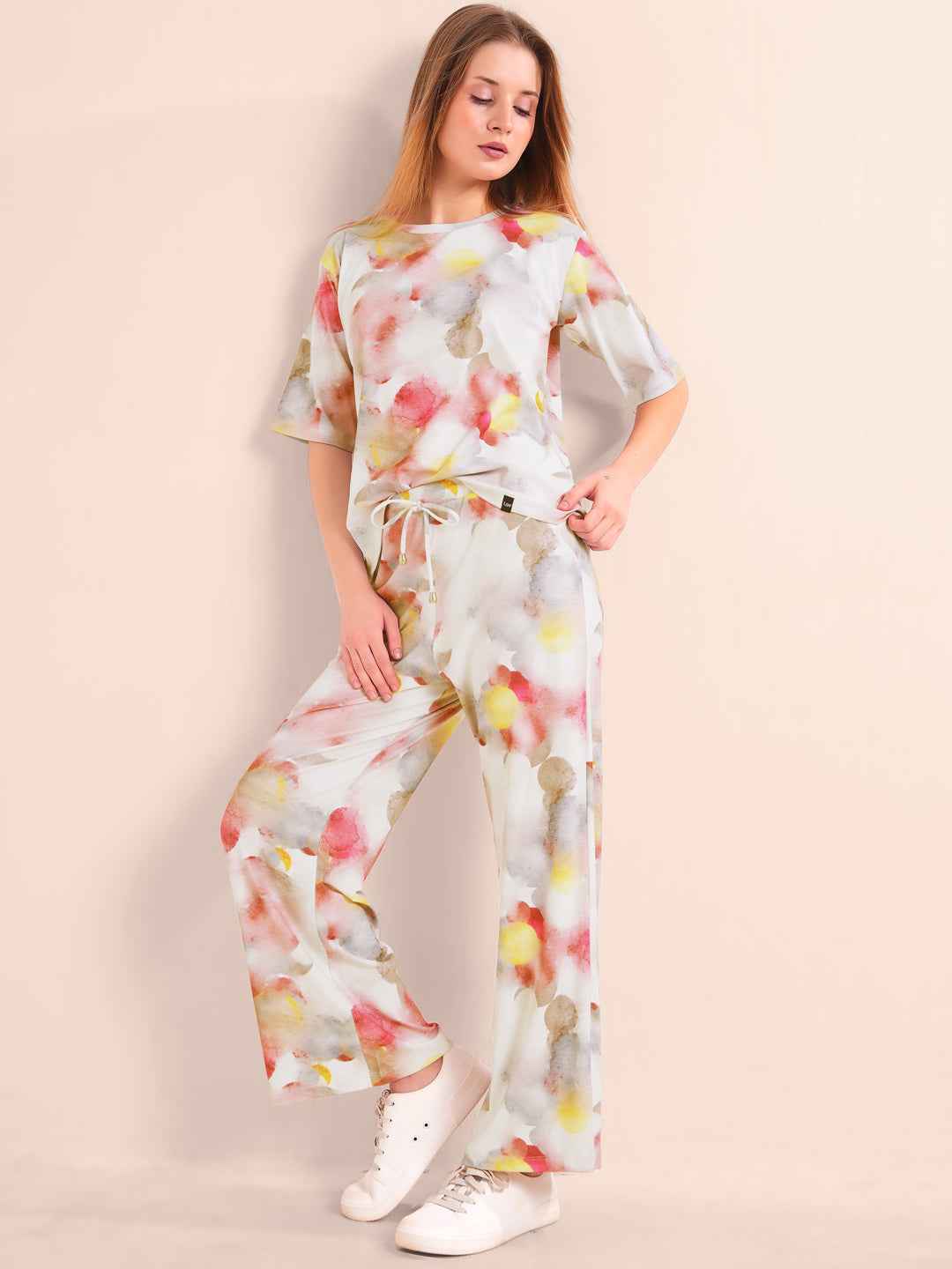 Co-ord Set - Hot Pink Water Color Print Travel Co-ord Set