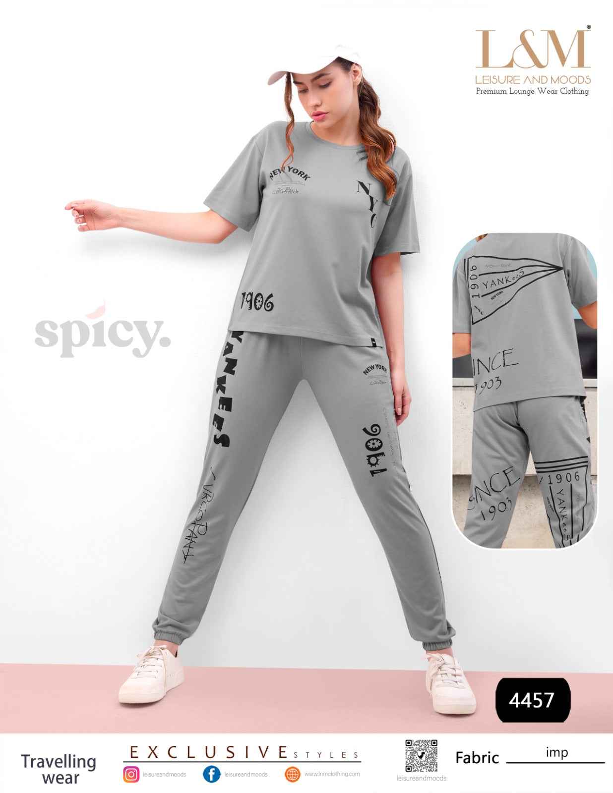 Co-ord Set - Grey Trendy Printed Tshirt with Trackpant