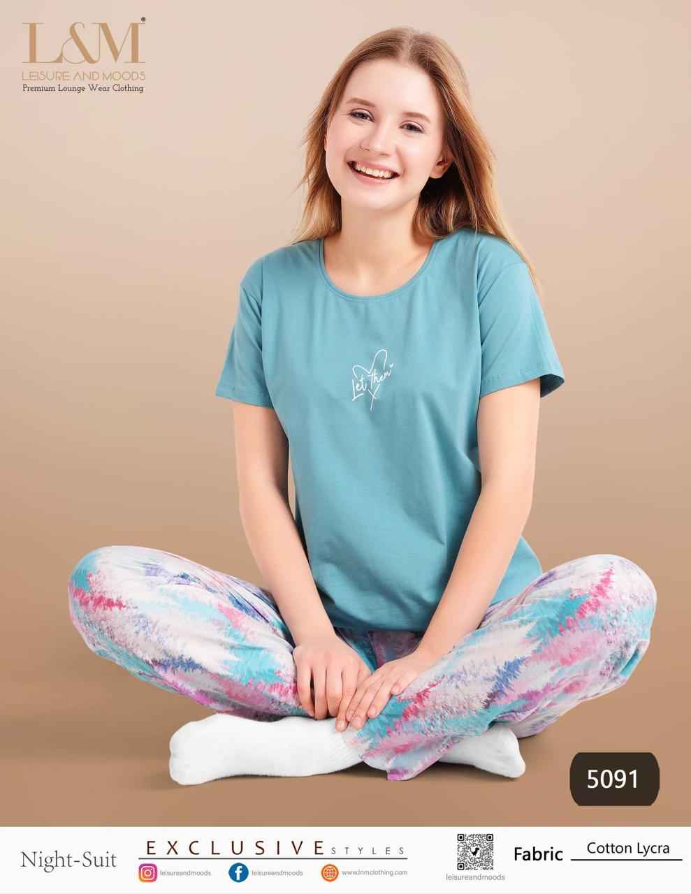 Night Suit – Blue Top with Printed Pyjama