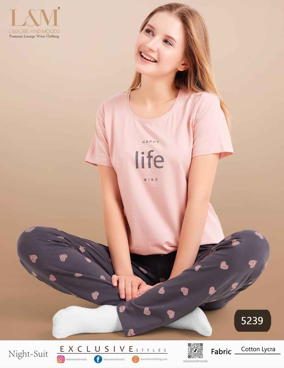 Night Suit – Blush Pink Top with Grey Heart Print Pyjama