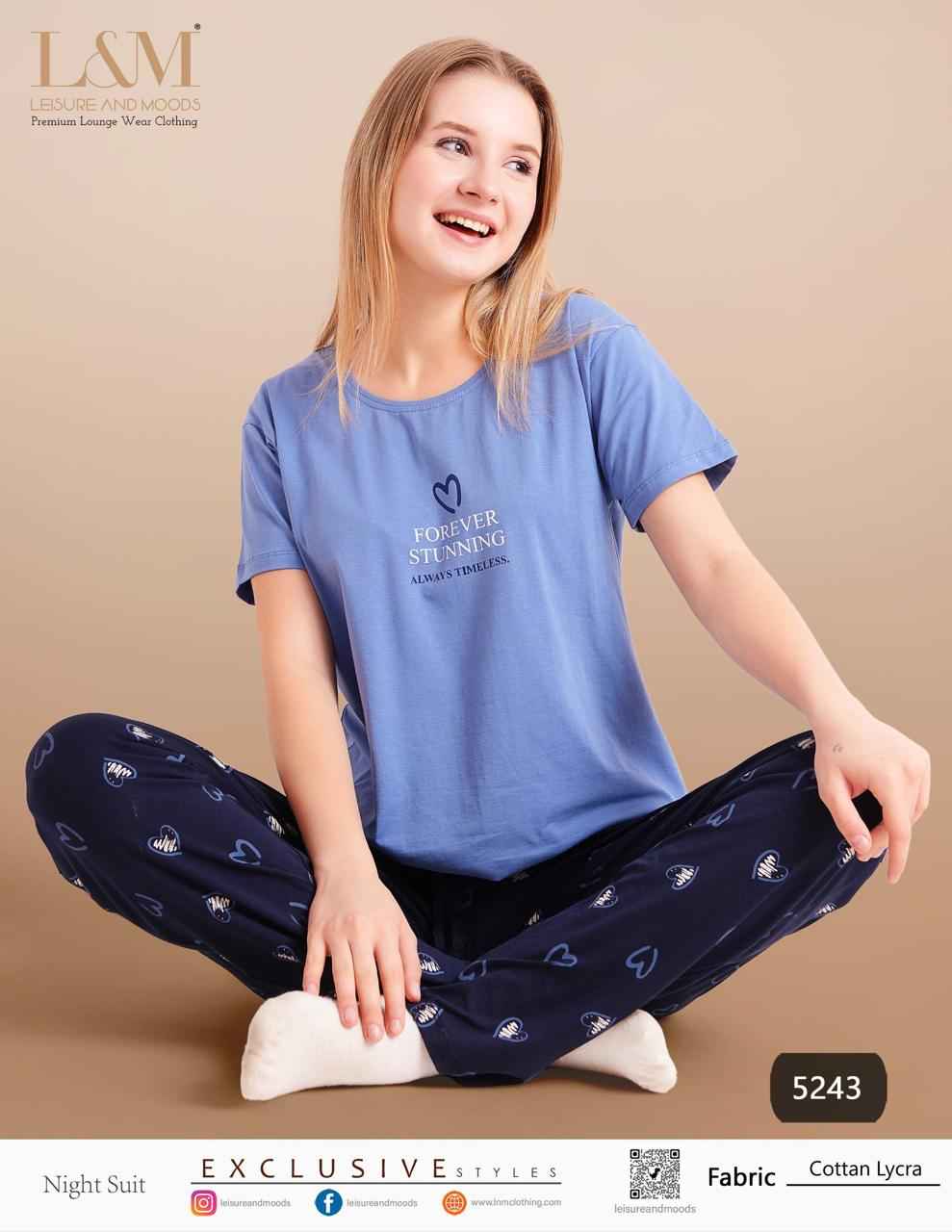 Night Suit – Blue “Forever Stunning” Top with Navy Heart Print Pyjama