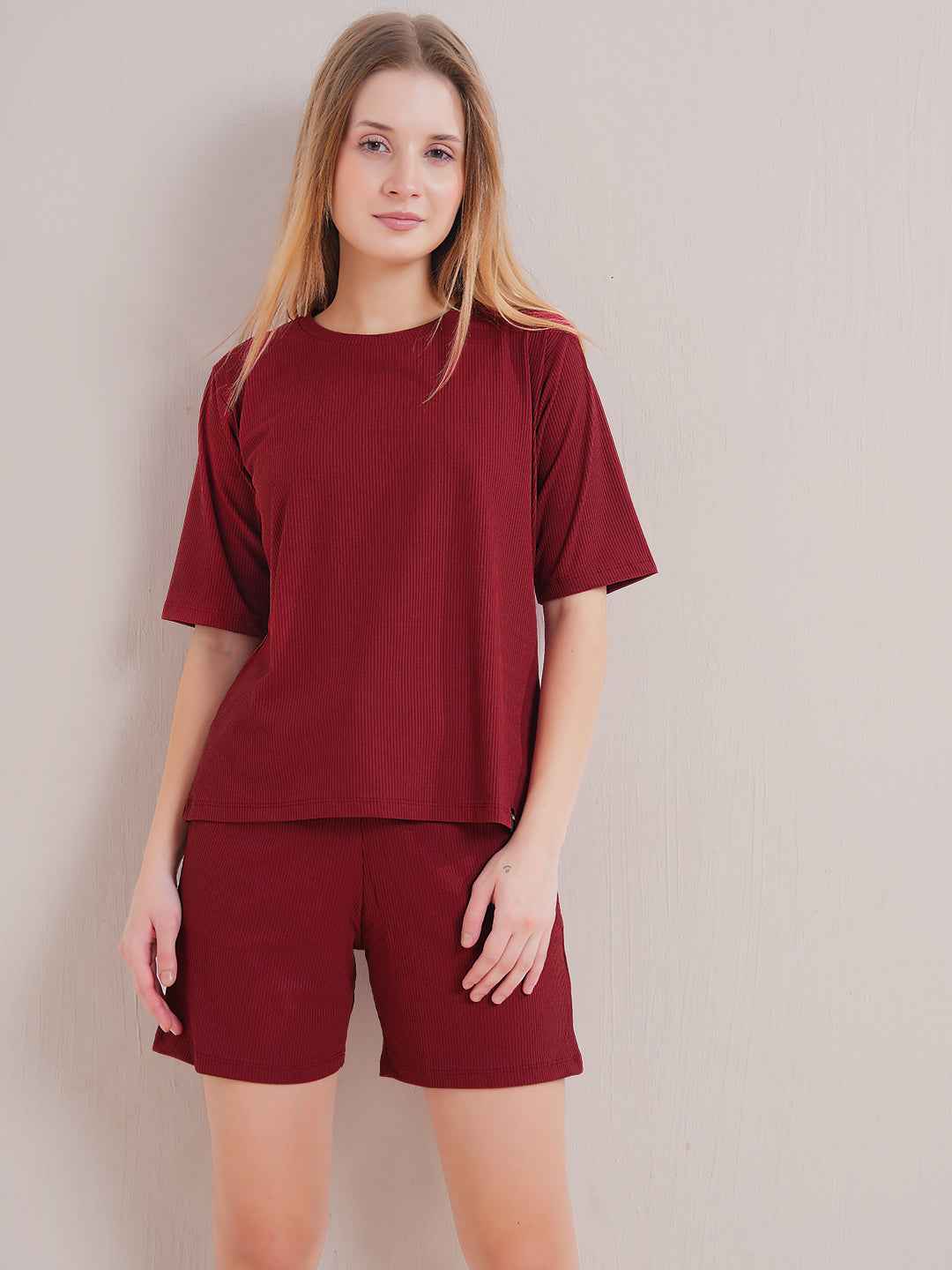 Co-ord Set - Maroon Tshirt & Shorts Set