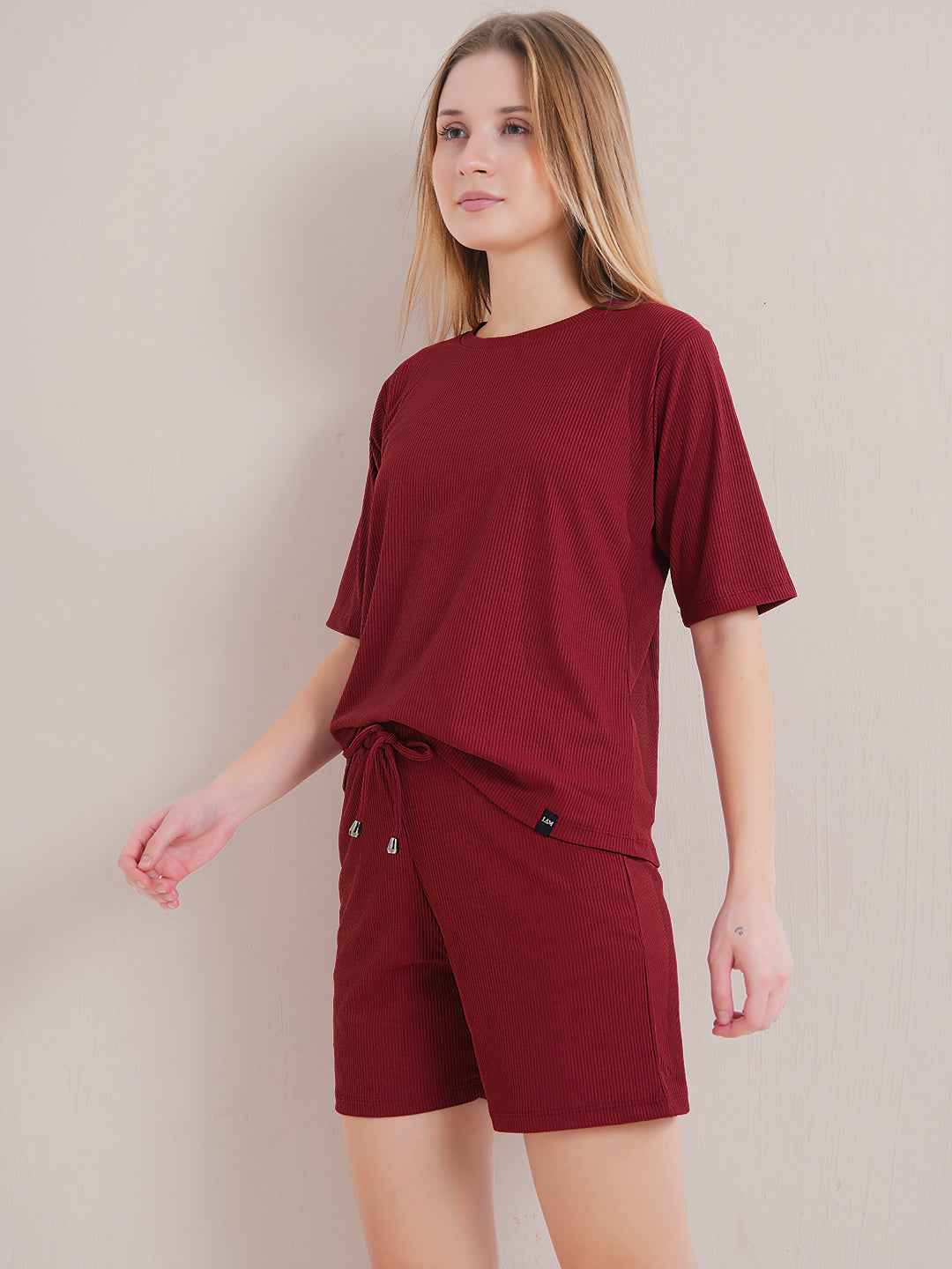 Co-ord Set - Maroon Tshirt & Shorts Set