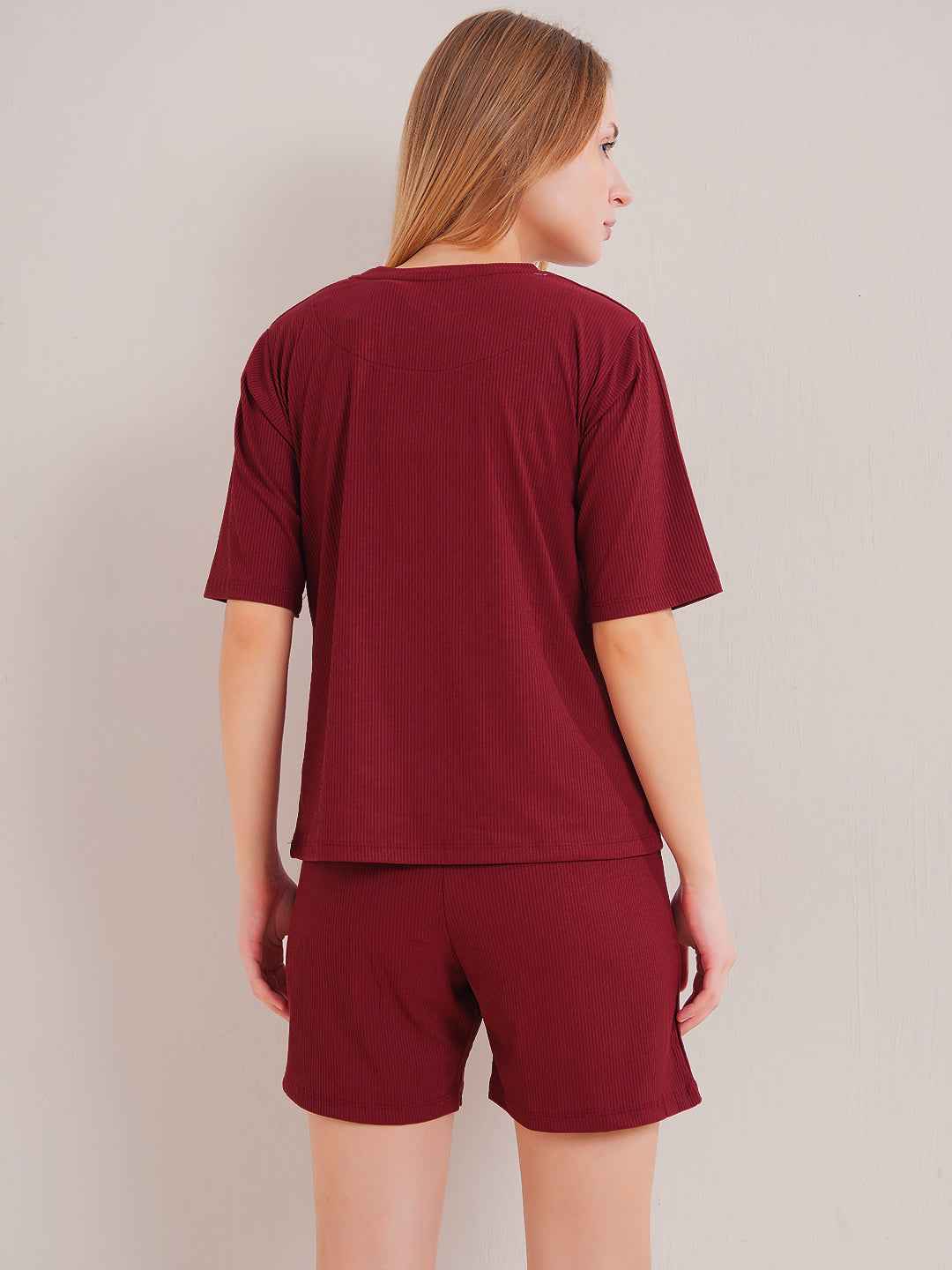 Co-ord Set - Maroon Tshirt & Shorts Set