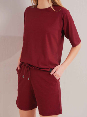 Co-ord Set - Maroon Tshirt & Shorts Set