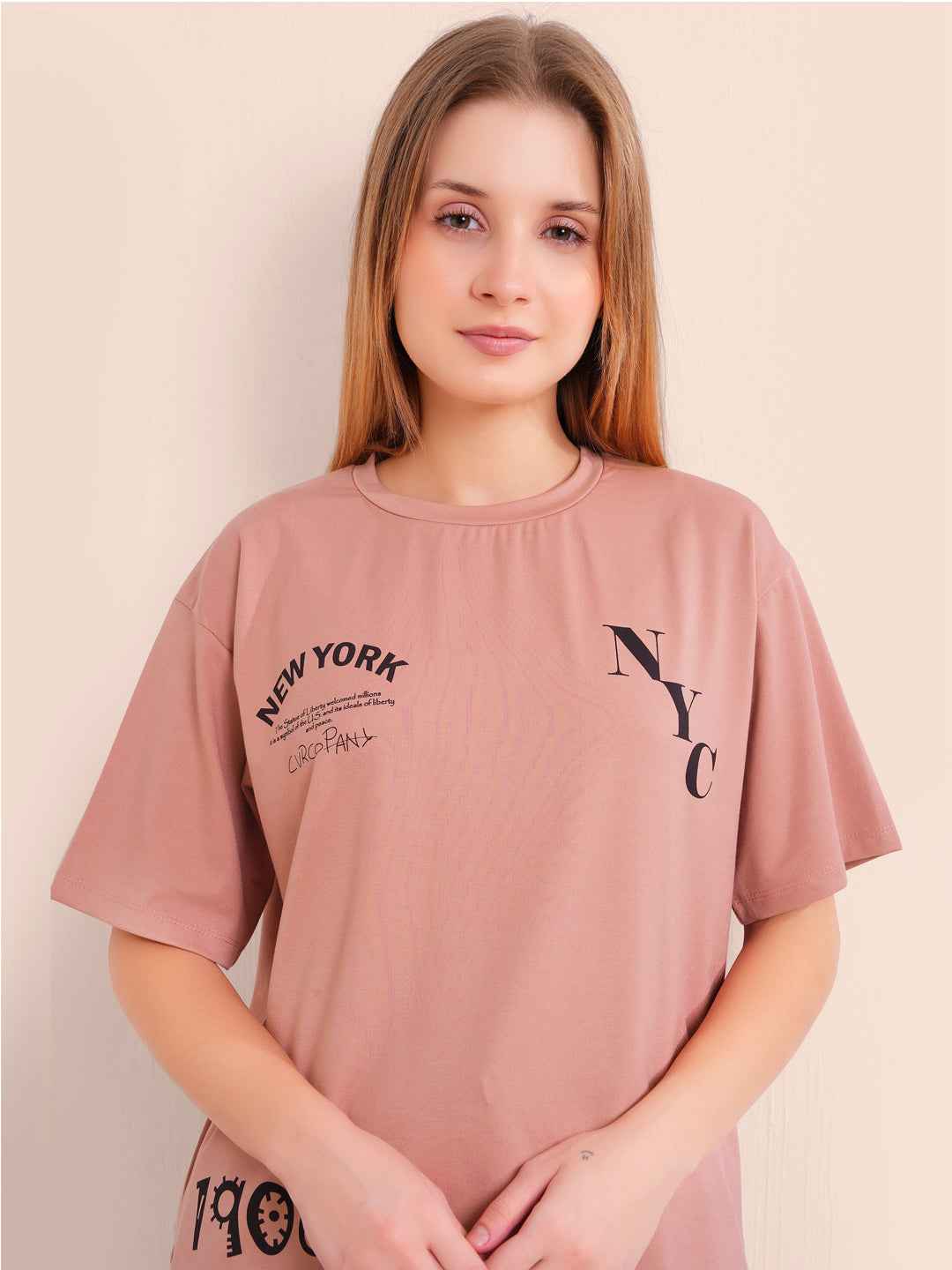 Co-ord Set - Rust Brown Trendy Printed Tshirt with Trackpant Set