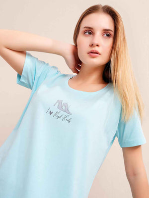 Co-ord Set - Sky Blue Cotton Printed Tshirt Shorts Co-ord Set
