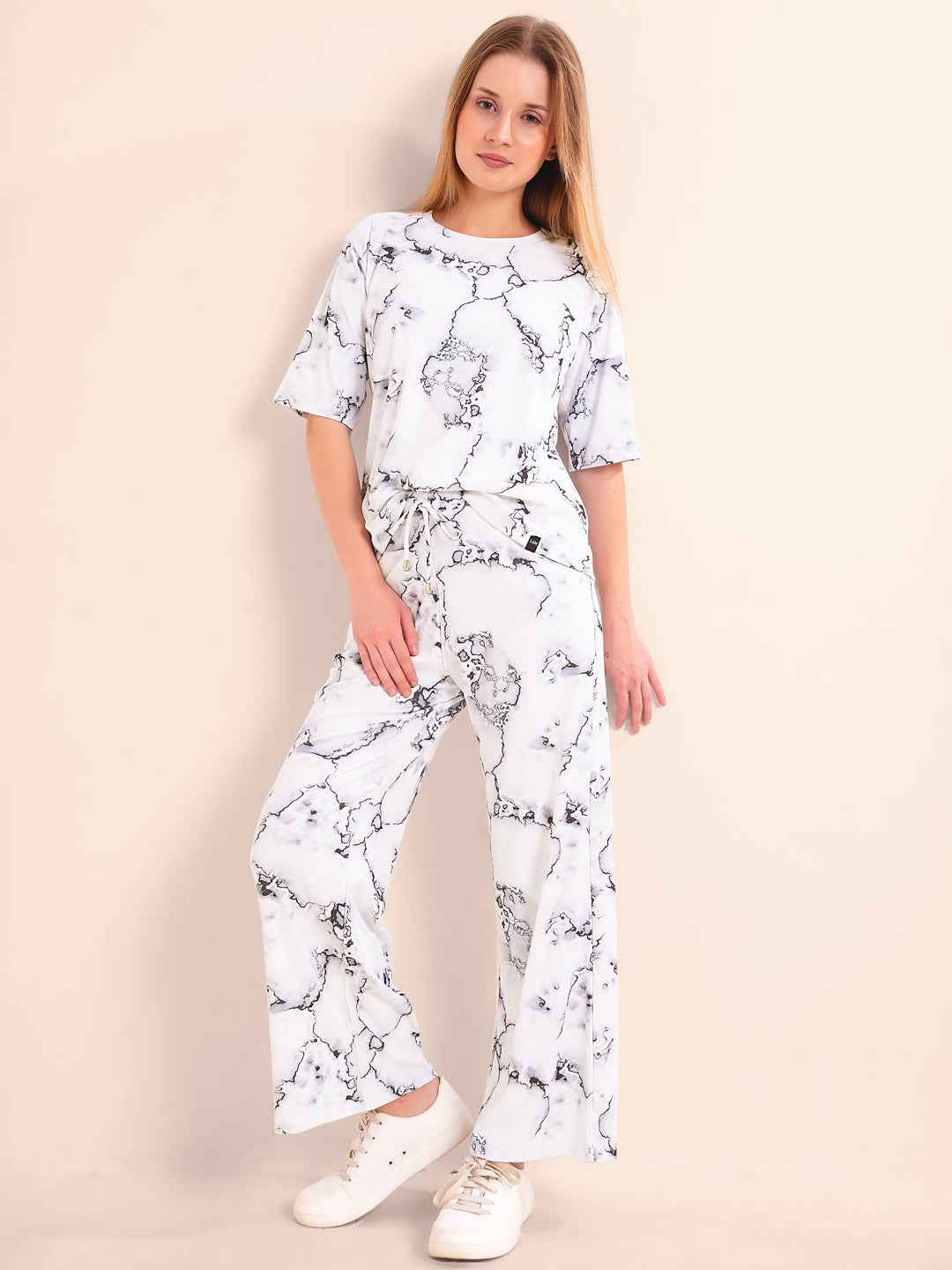 Co-ord Set - White Premium Marbleprint Travel Co-ord Set