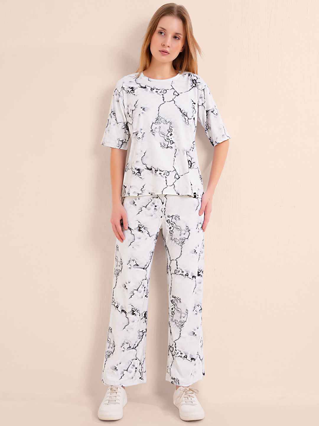 Co-ord Set - White Premium Marbleprint Travel Co-ord Set