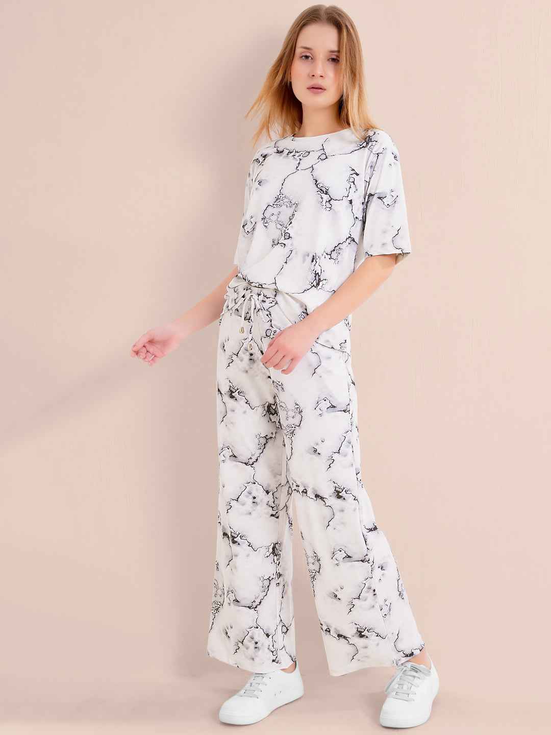 Co-ord Set - White Premium Marbleprint Travel Co-ord Set