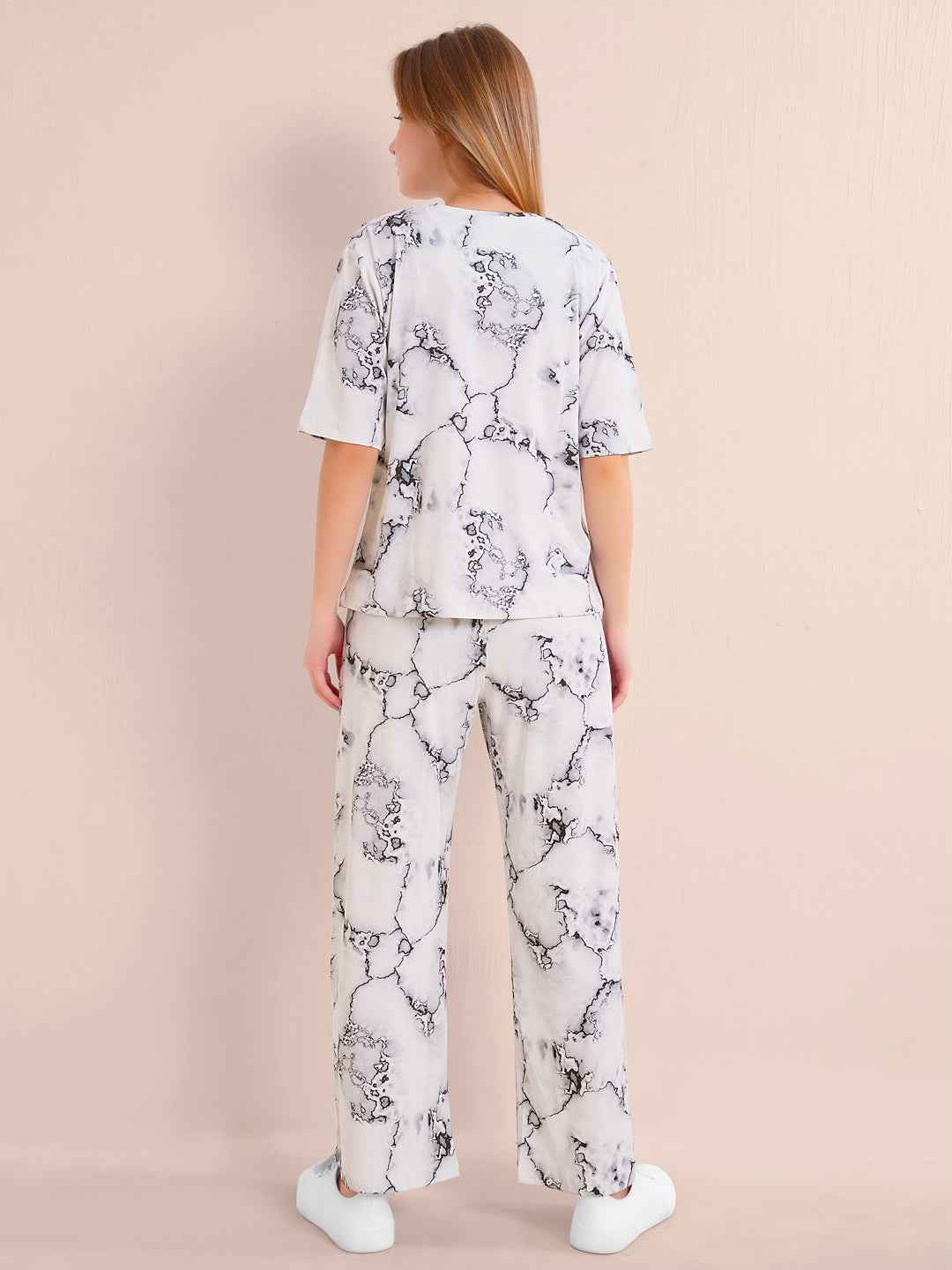 Co-ord Set - White Premium Marbleprint Travel Co-ord Set