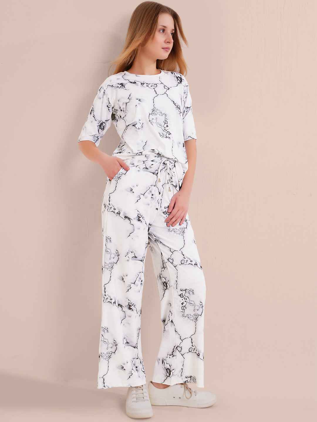Co-ord Set - White Premium Marbleprint Travel Co-ord Set