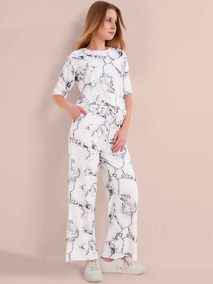 Co-ord Set - White Premium Marbleprint Travel Co-ord Set