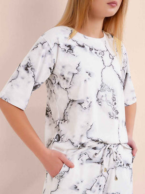 Co-ord Set - White Premium Marbleprint Travel Co-ord Set