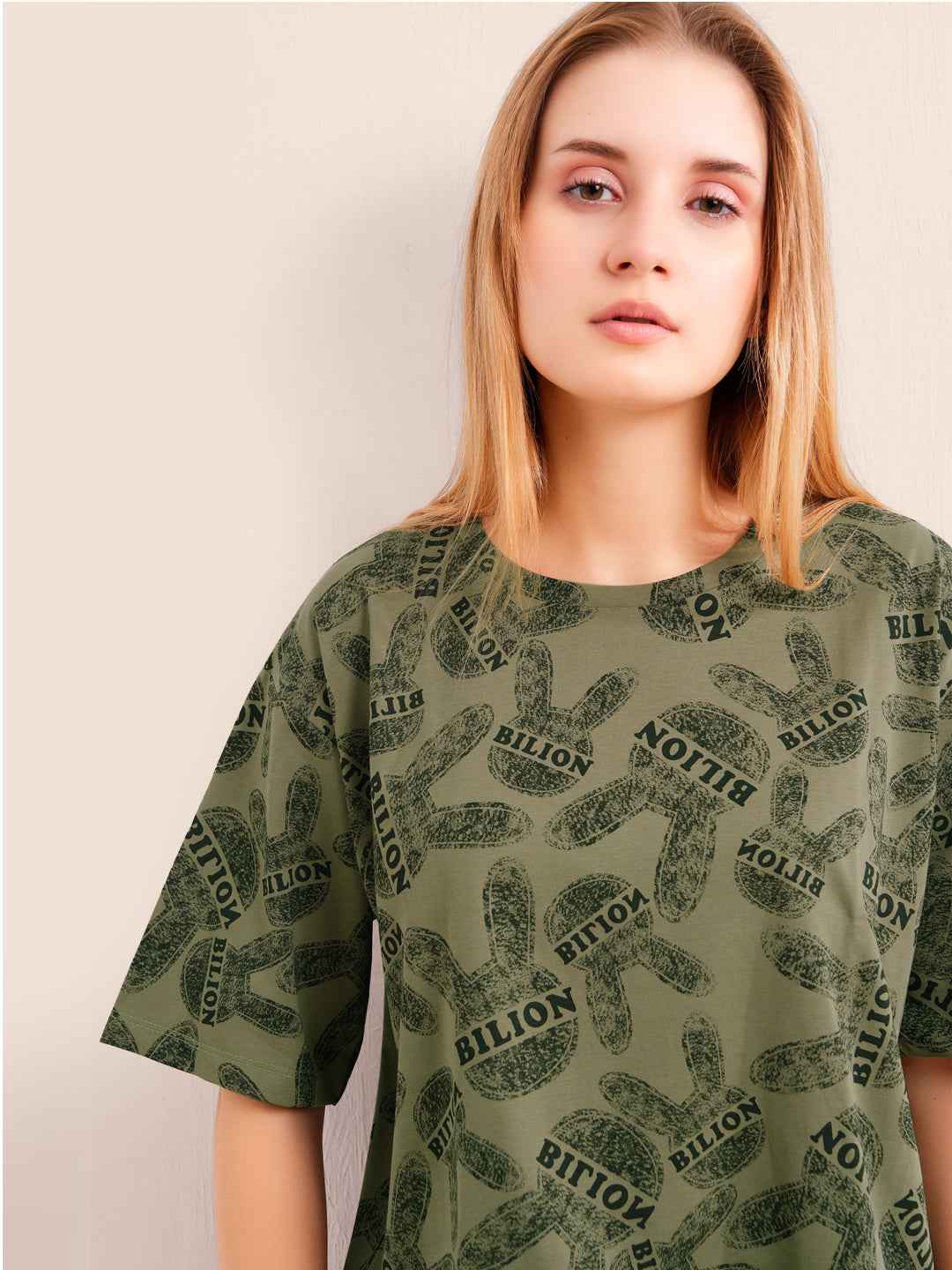 Shorts Set - Olive Green Graphic Printed Top & Shorts