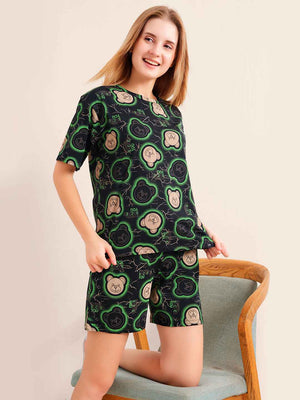 Shorts Set - Black Funky Monkey Print Tshirt & Shorts