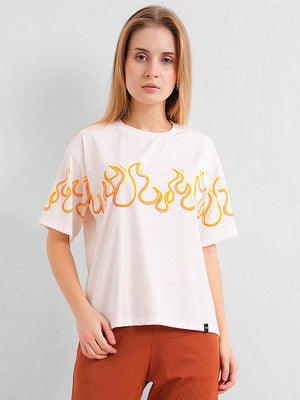 Co-ord Set - White Flame Print Premium Top with Pants