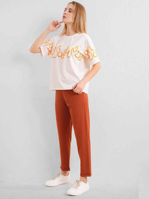 Co-ord Set - White Flame Print Premium Top with Pants
