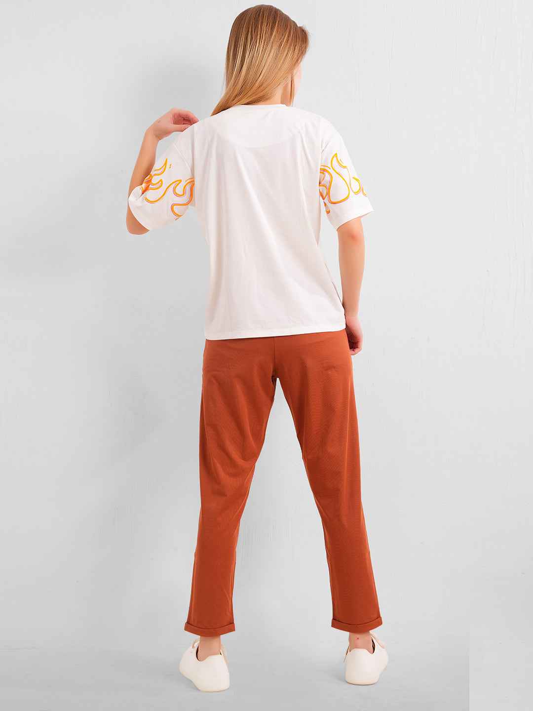 Co-ord Set - White Flame Print Premium Top with Pants