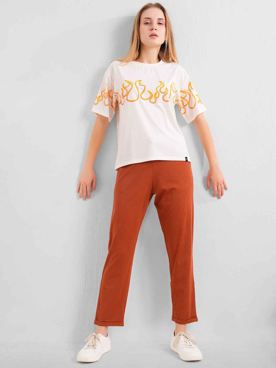 Co-ord Set - White Flame Print Premium Top with Pants