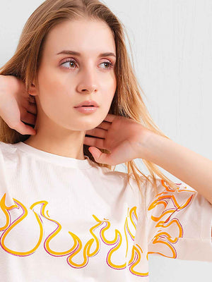 Co-ord Set - White Flame Print Premium Top with Pants