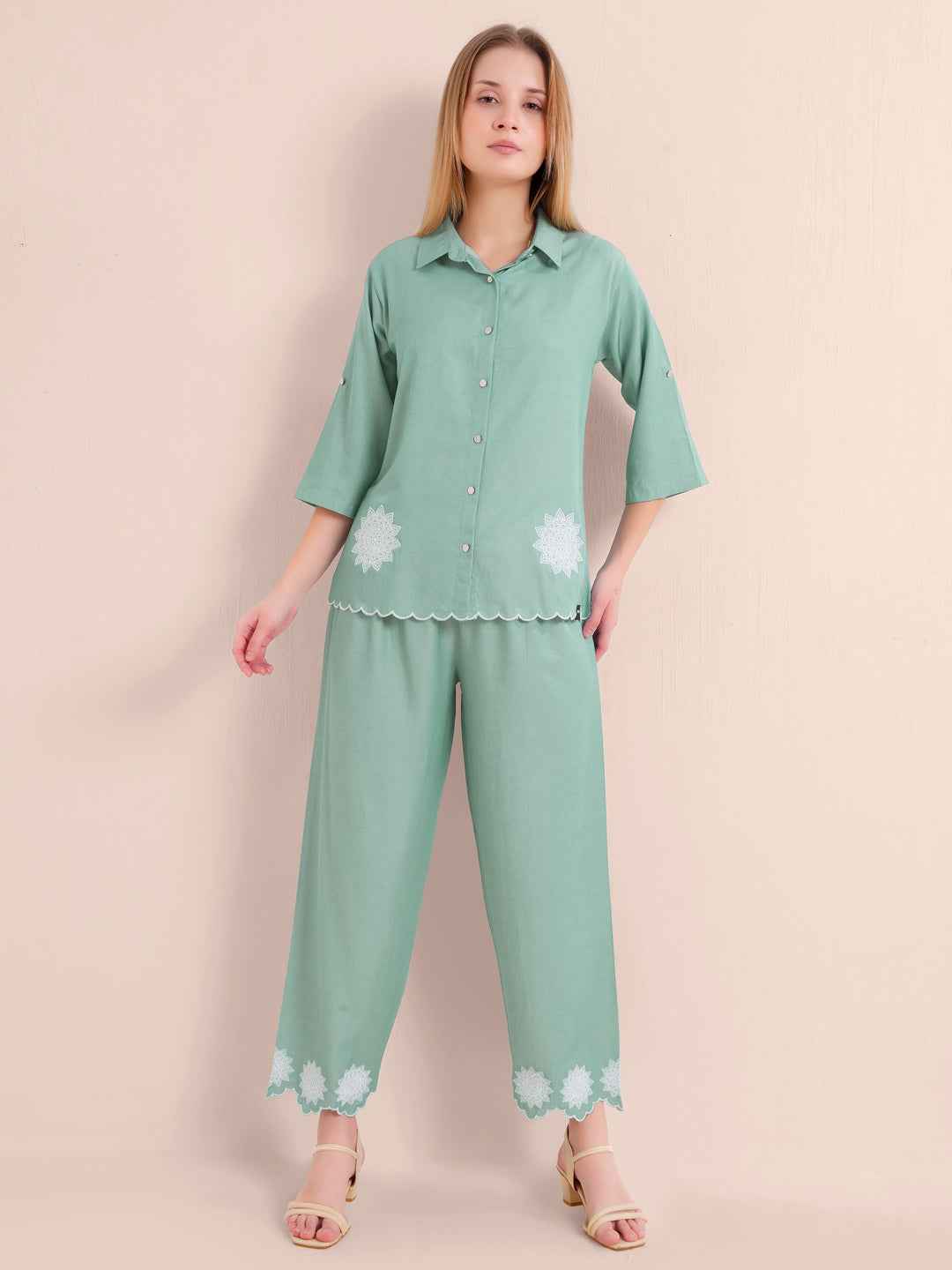 Co-ord Set - Mint Green Embroidered Premium Set
