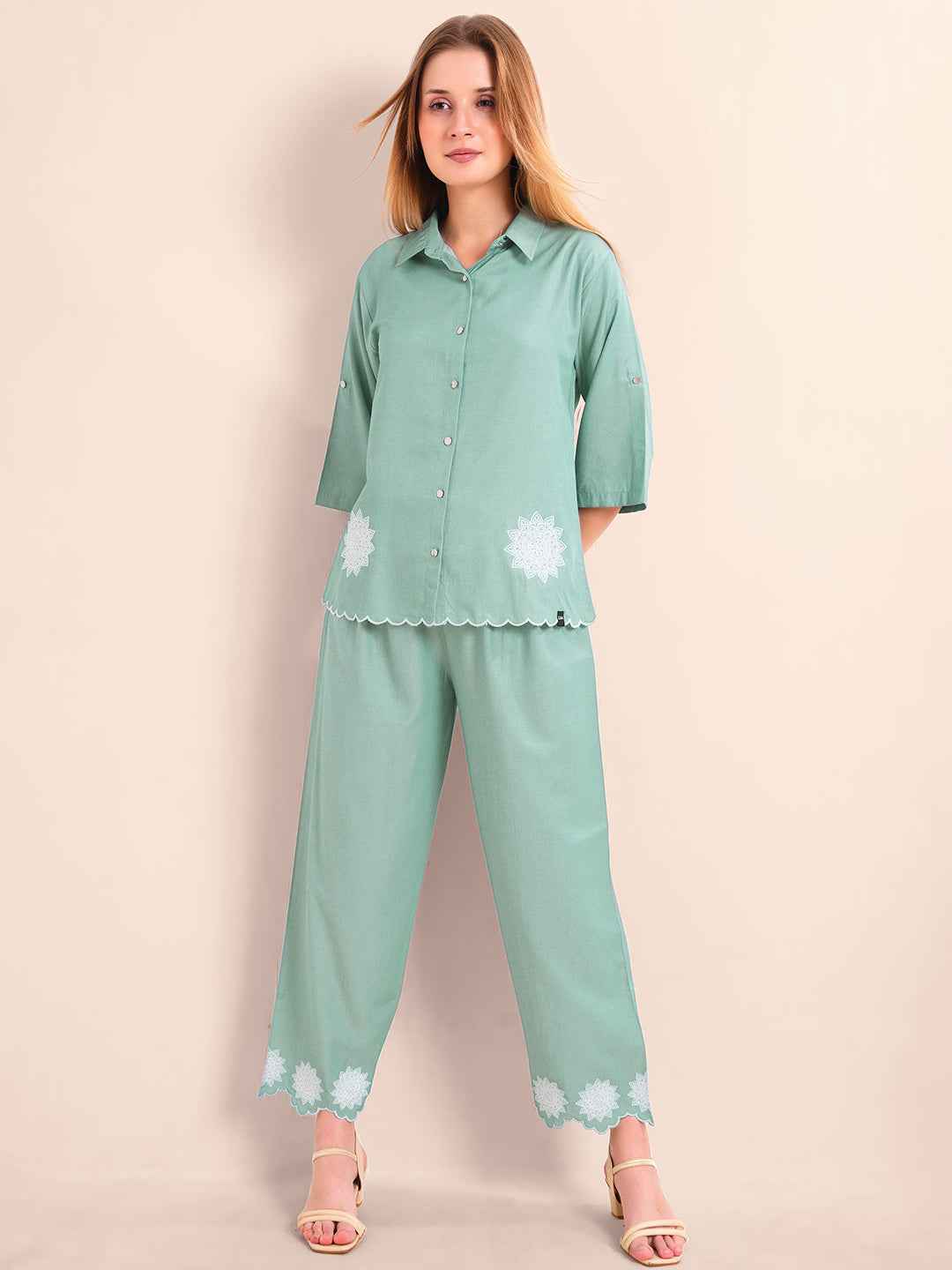 Co-ord Set - Mint Green Embroidered Premium Set
