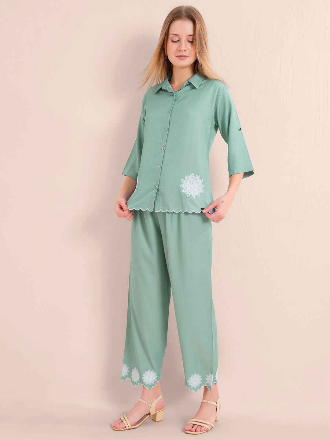 Co-ord Set - Mint Green Embroidered Premium Set