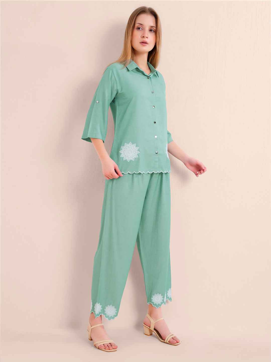 Co-ord Set - Mint Green Embroidered Premium Set