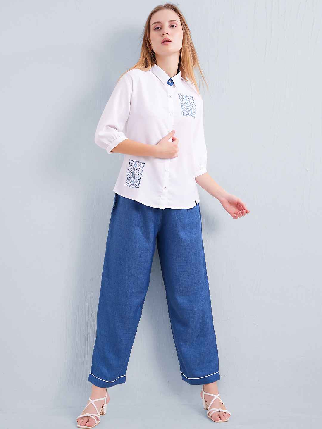 Co-ord Set - White Linen Shirt with Pants