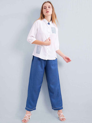 Co-ord Set - White Linen Shirt with Pants