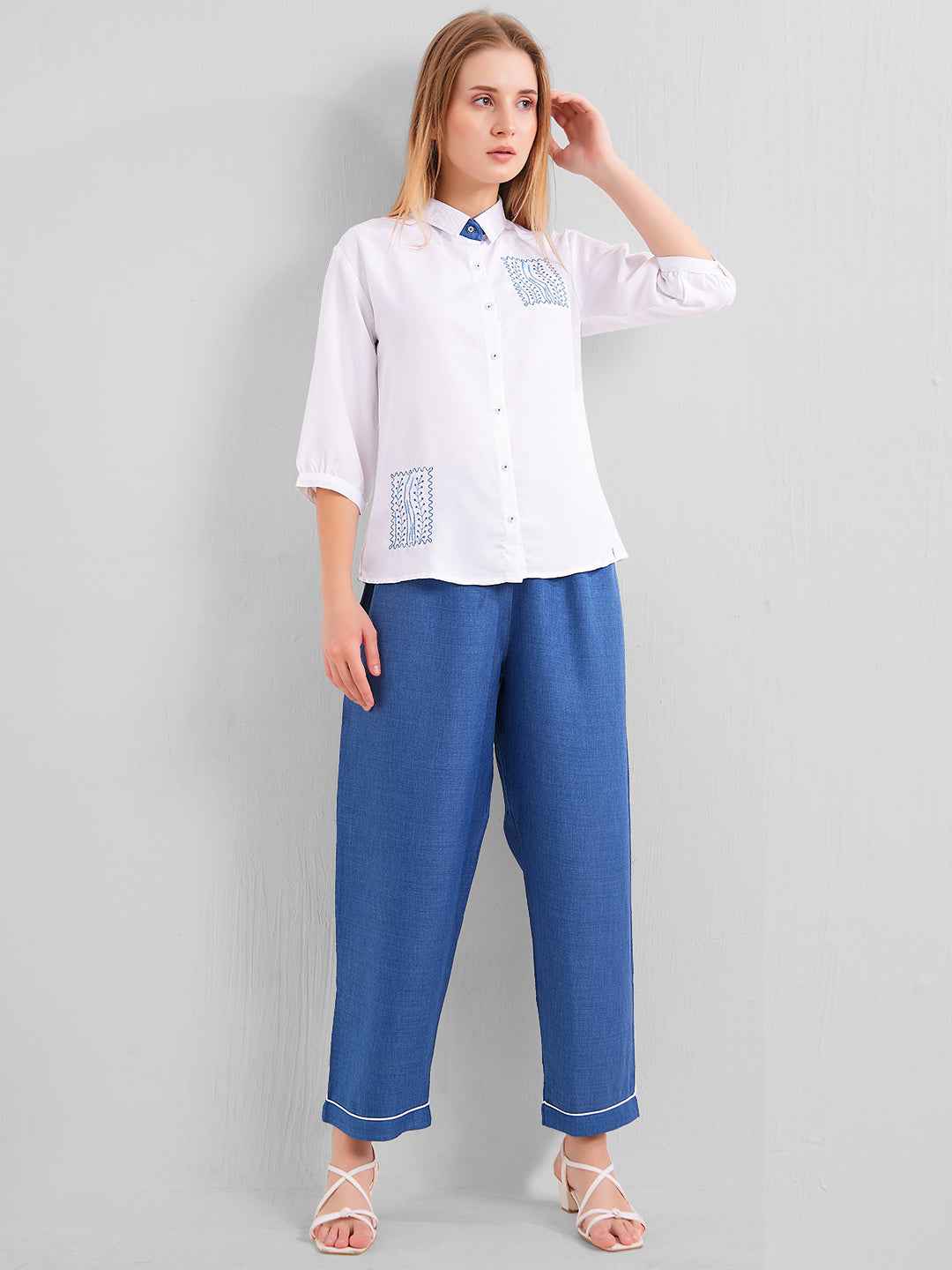 Co-ord Set - White Linen Shirt with Pants