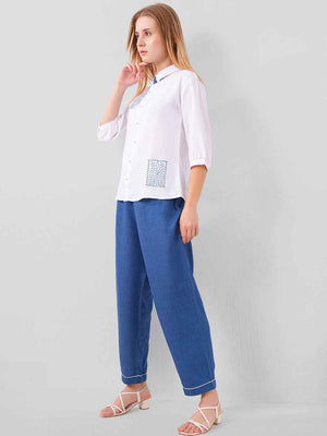 Co-ord Set - White Linen Shirt with Pants