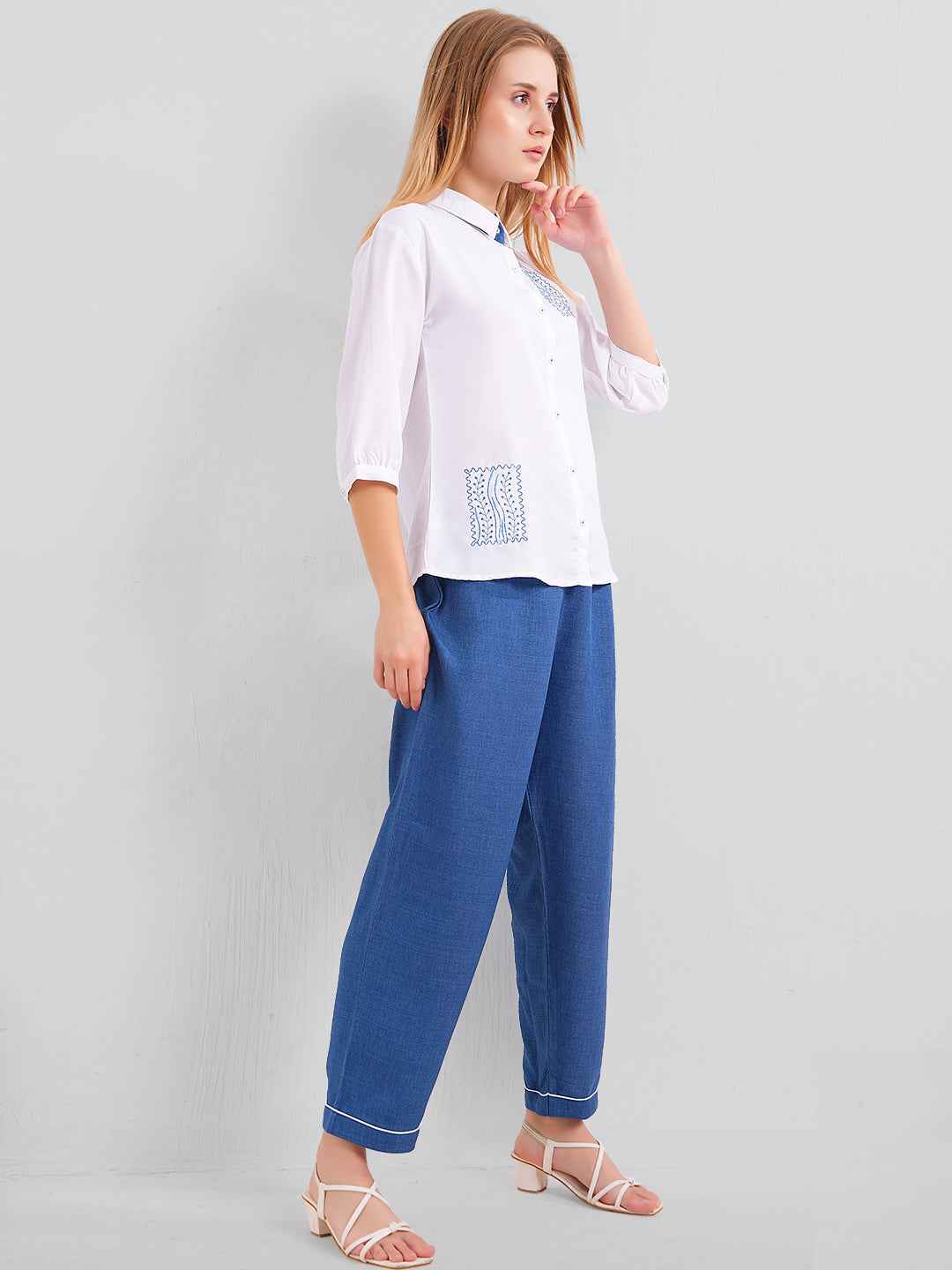 Co-ord Set - White Linen Shirt with Pants