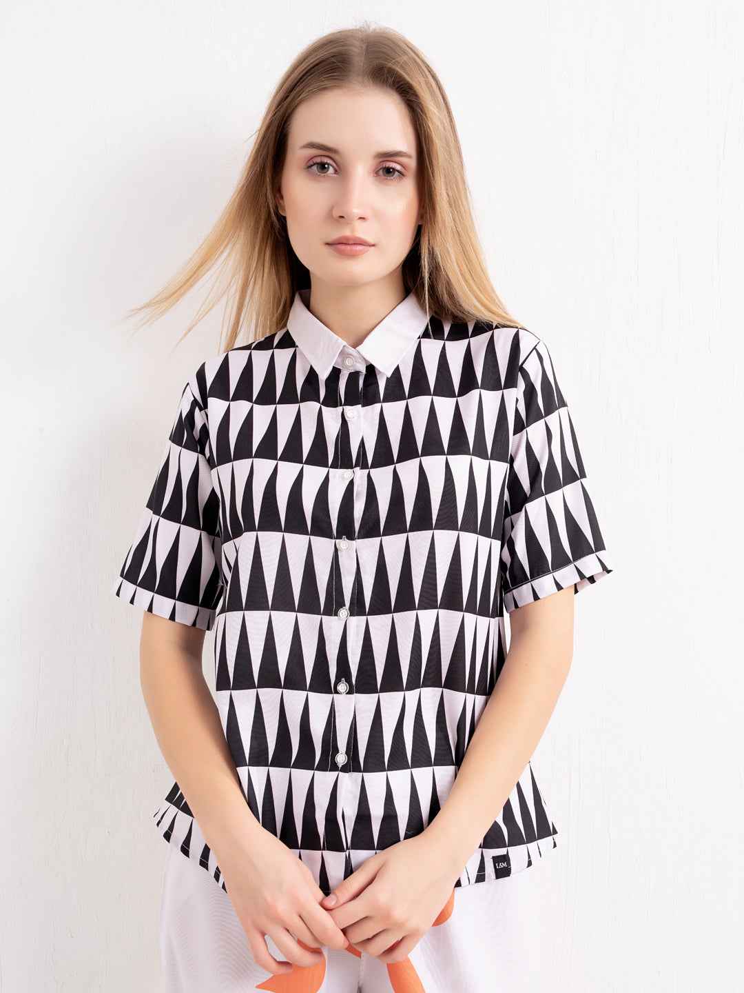 Rayon Co-ord Set – Printed Shirt with White & Orange Abstract Print Pants