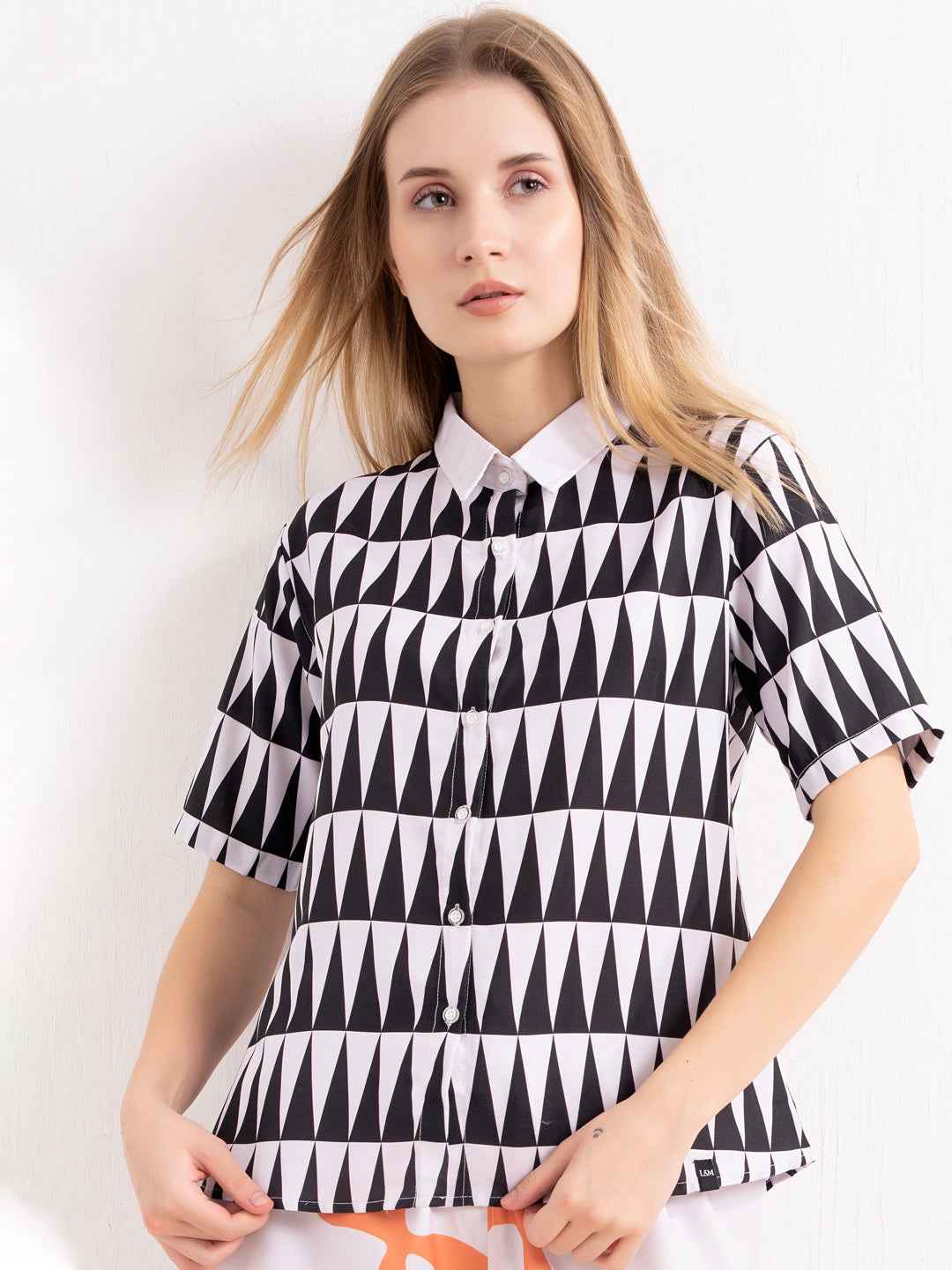 Rayon Co-ord Set – Printed Shirt with White & Orange Abstract Print Pants