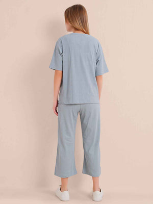 Blue Premium Solid Travel Co-ord Set