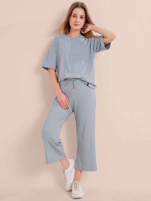 Blue Premium Solid Travel Co-ord Set
