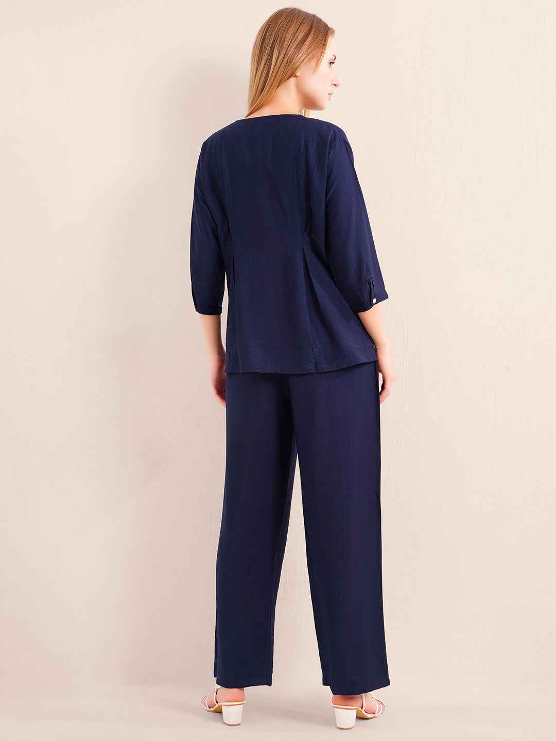 Co-ord Set – Elegant Black V-Neck Top with Waist Tie & Straight Pants