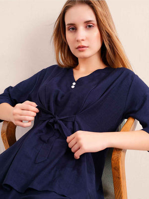 Co-ord Set – Elegant Black V-Neck Top with Waist Tie & Straight Pants