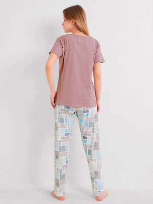 Night Suit – Soft Graphic T-Shirt & Multicolor Check Pajama Set