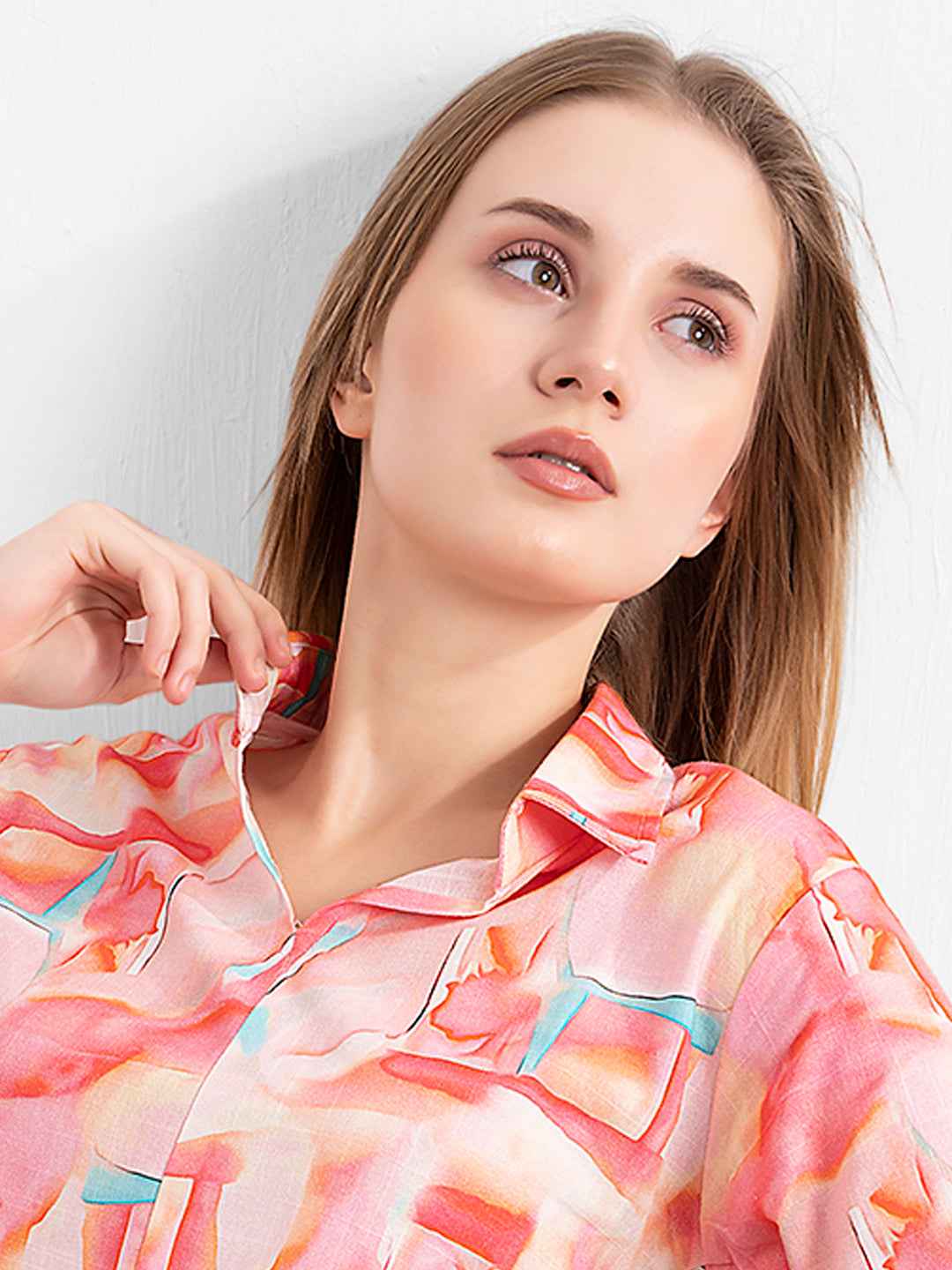 Linen Co-ord Set – Multicolor Abstract Print Shirt & Straight Pants
