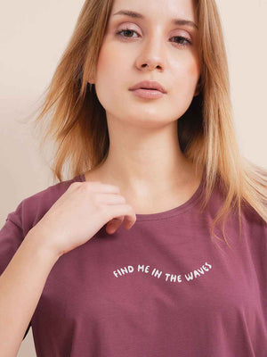 Cotton Night Suit-Purple Top with White Printed Pyjama