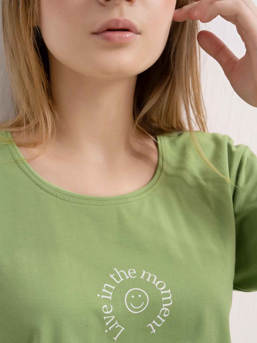 Cotton Night Suit-Green Top with White Printed Pyjama