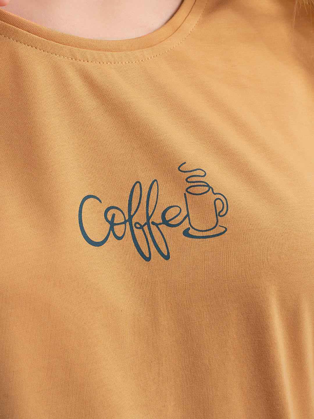 Cotton Night Suit-Orange Top with Blue Printed Pyjama