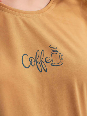Cotton Night Suit-Orange Top with Blue Printed Pyjama