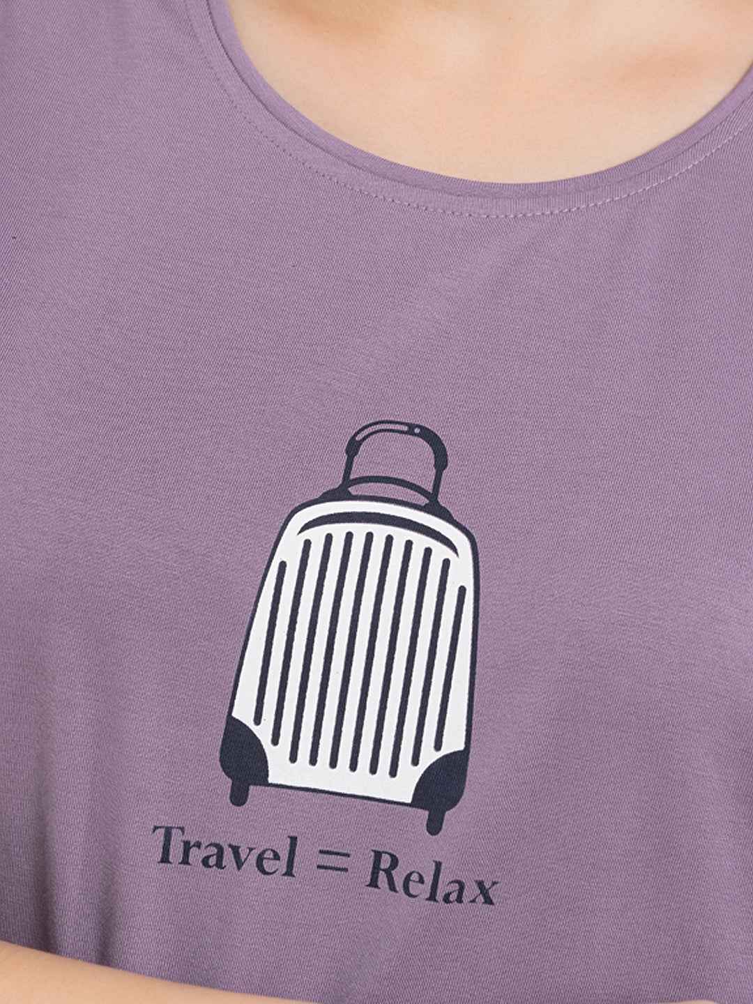 Cotton Night Suit-Purple Top with Navy Checked Pyjama