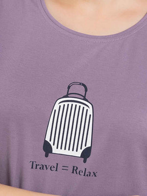 Cotton Night Suit-Purple Top with Navy Checked Pyjama