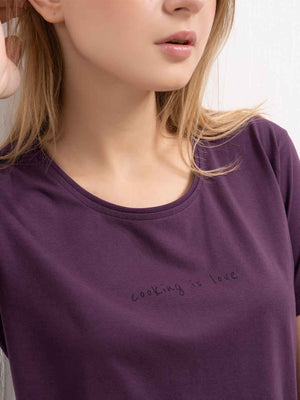 Cotton Night Suit-Purple Top with Black Printed Pyjama