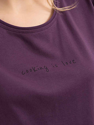 Cotton Night Suit-Purple Top with Black Printed Pyjama